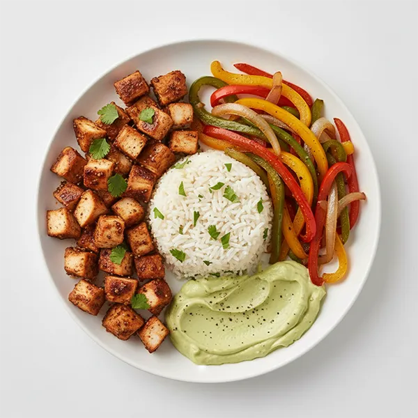 Chipotle Adobo Chicken with Herb Rice, Fajita Peppers & Creamy Avocado Sauce